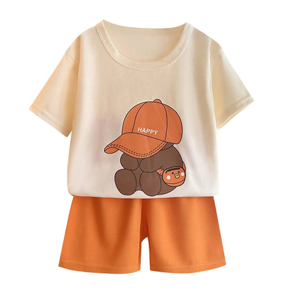 Happy Bear T-shirt O-neck 2pcs Sets