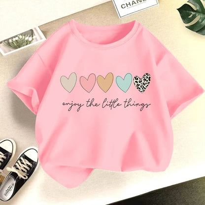 New Summer Round Neck  Heart Printed Pure Cotton T-shirt