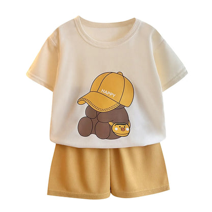 Happy Bear T-shirt O-neck 2pcs Sets