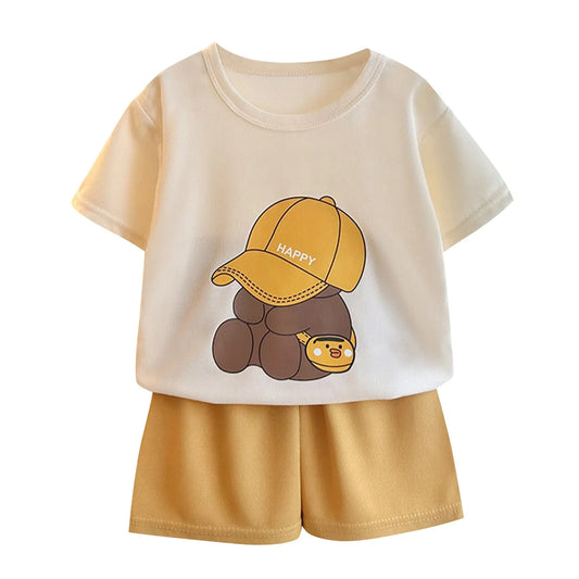 Happy Bear T-shirt O-neck 2pcs Sets
