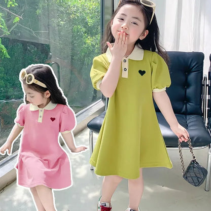 Kids Striped Strawberry lapel  Dress