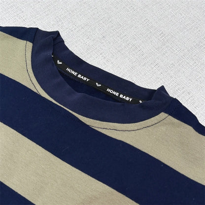 Baby Boy Solid Color Striped Short Sleeves 2Pcs