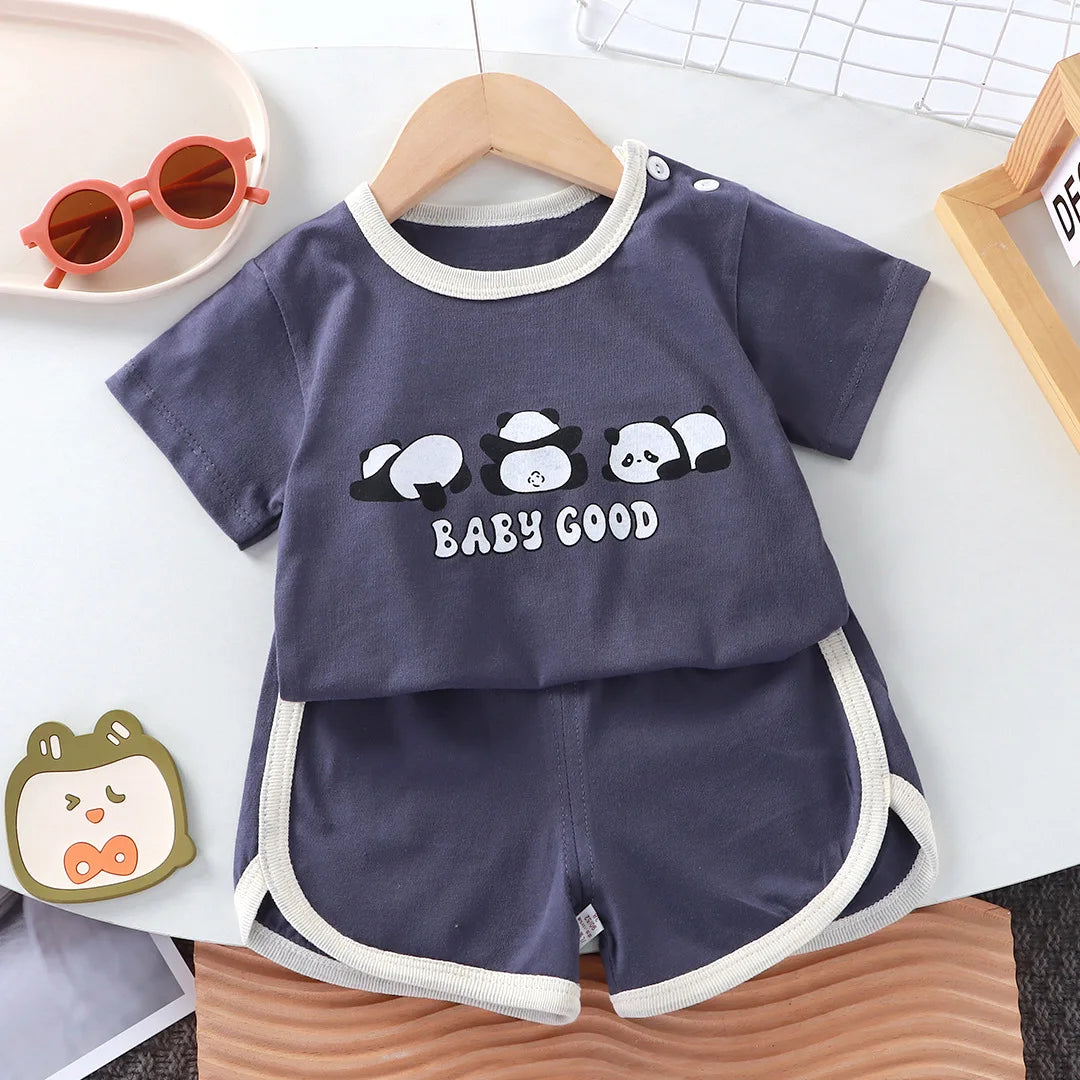 Baby Cartoon T-shirt O-neck 2pcs Sets