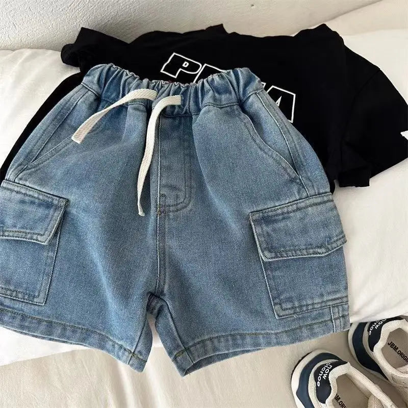 2026 Kids Boys Denim Cargo Shorts
