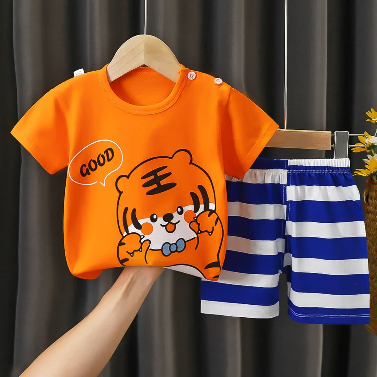 Good Tiger T-shirt O-neck 2pcs Sets