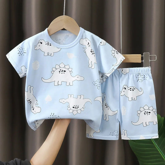 Dinosaur Blue T-shirt O-neck 2pcs Sets