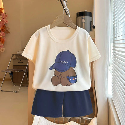 Happy Bear T-shirt O-neck 2pcs Sets