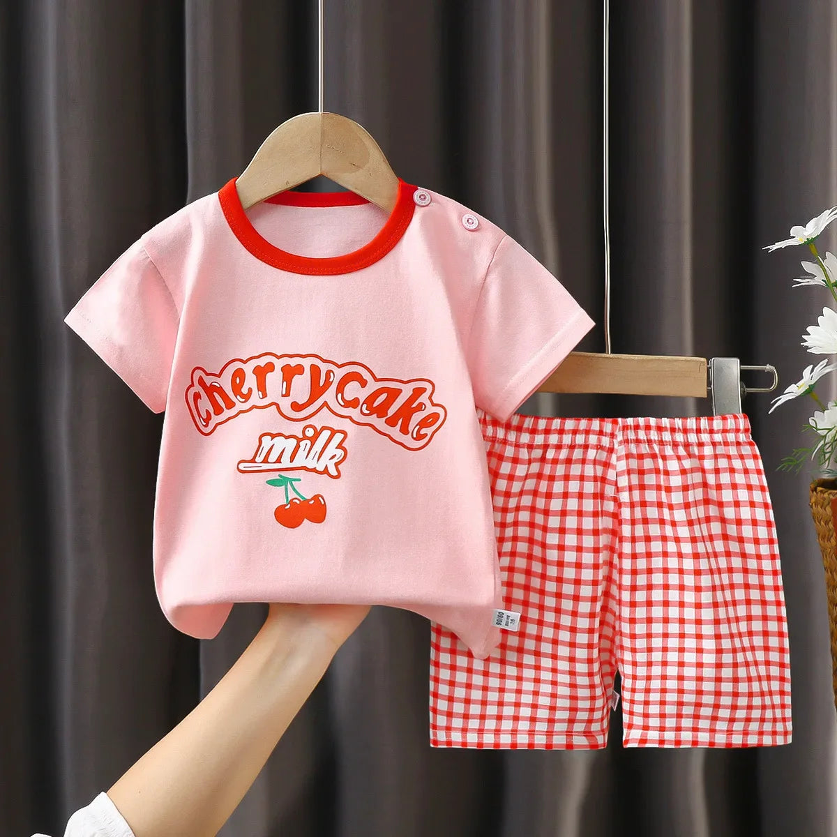 Cherry Cake Milk T-shirt O-neck 2pcs Sets