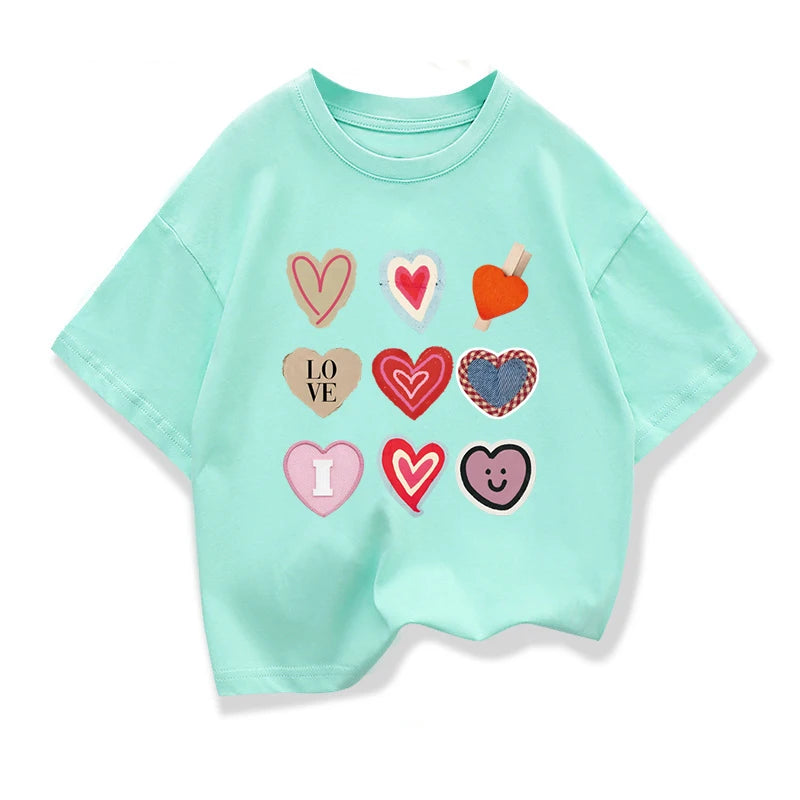 Girls Heart-shaped Short-Sleeve T-shirt