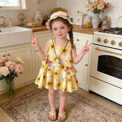 Toddler Kid Girls Flower Print Sleeveless Dress
