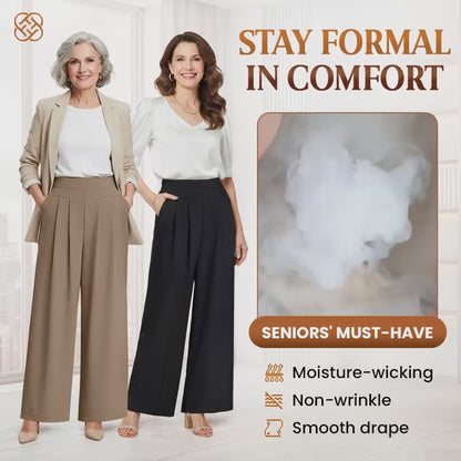 FlowyCharm - Drapey Soft Elegant High-Waisted Wide-Leg Pants